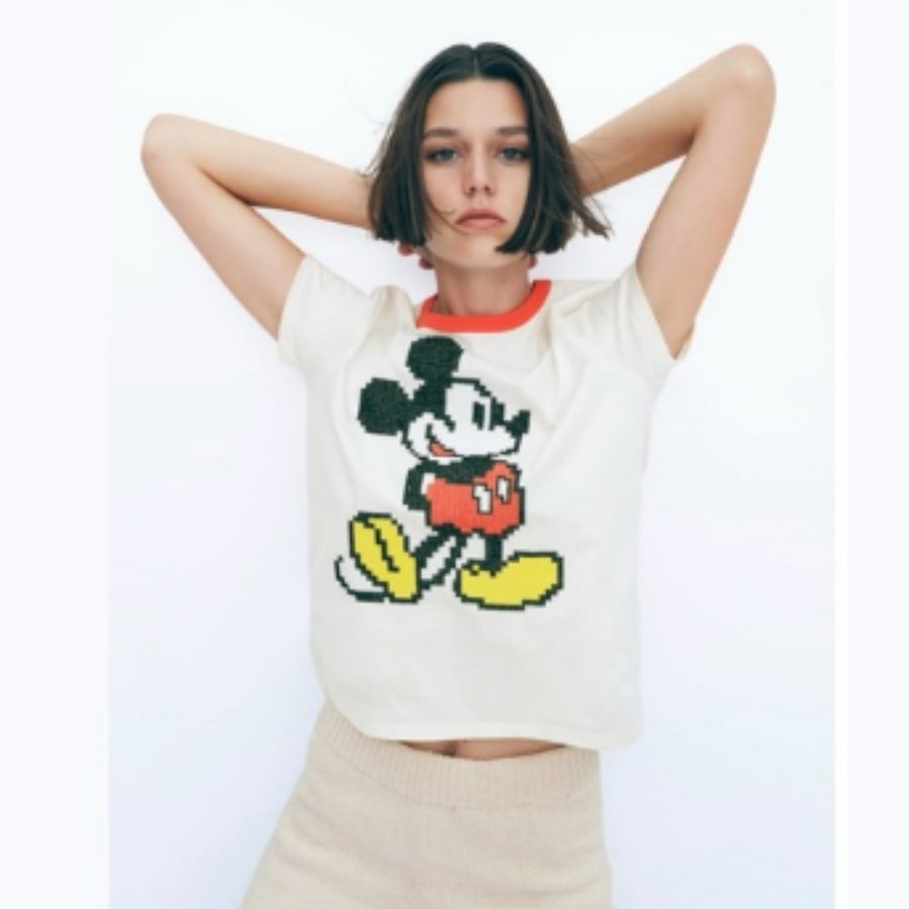 ZARA EMBROIDERED MICKEY MOUSE ©DISNEY T-SHIRT 1131/831 Large